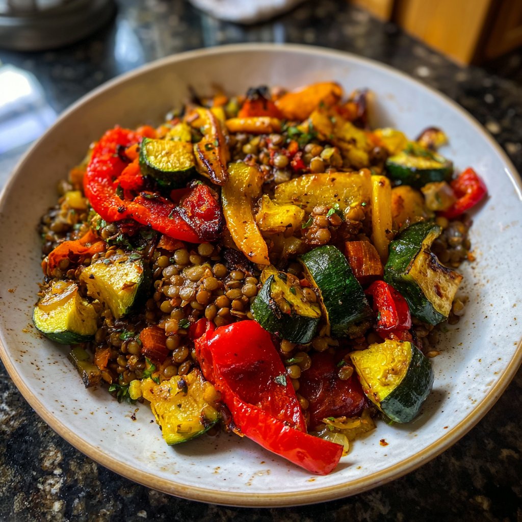 Roasted Veggie Lentil Skillet