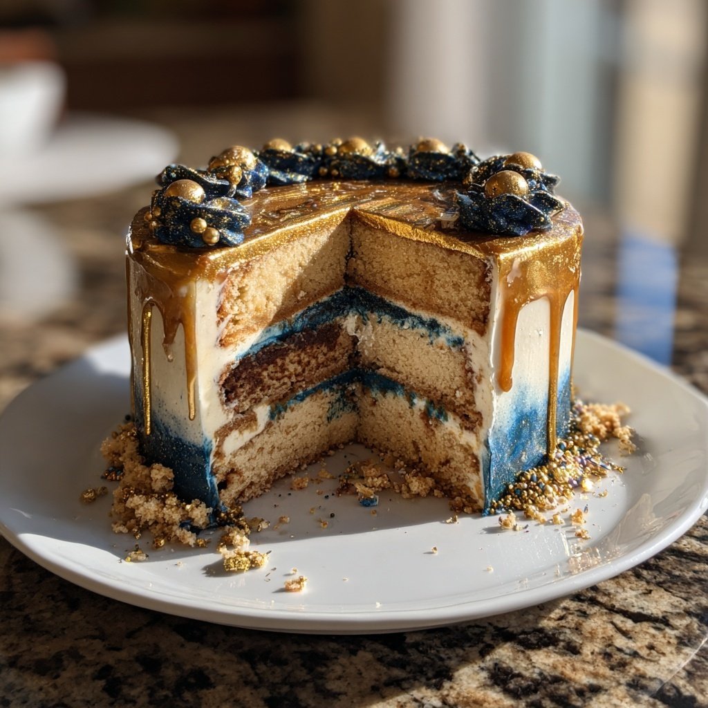 Pisces Cake Blue And Gold Theme