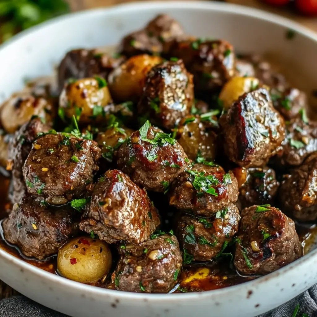 High Protein Slow Cooker Garlic Butter Beef Bites