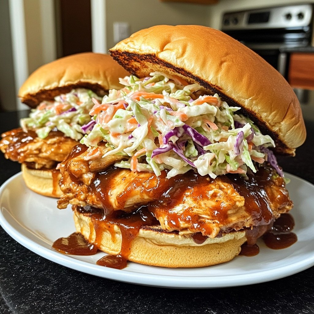 Spicy Crockpot BBQ Chicken Sandwiches